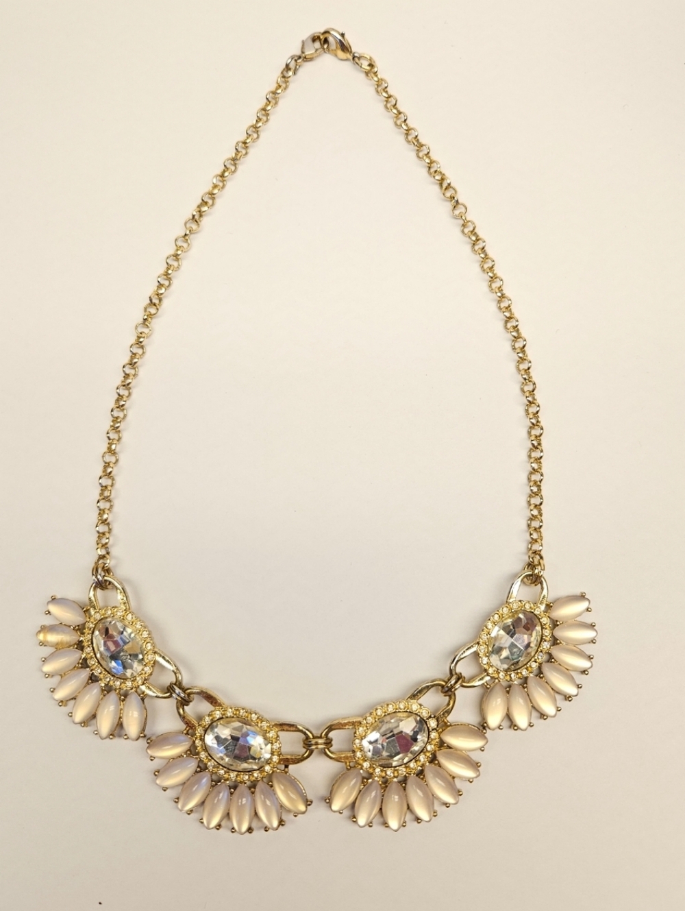 Gold Chain Statement Necklace with Pale Pink Crystal Petals